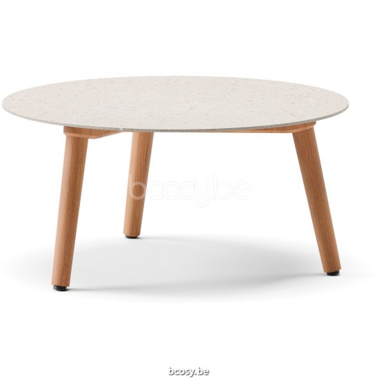 Diphano Ray table basse A 60xR (28,5h) Cadre Teck naturel Dessus Céramique Sable 9 mm imposé.