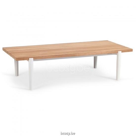 Diphano Switch table basse S teck (140x62) Cadre Aluminium blanc Dessus Teck naturel.