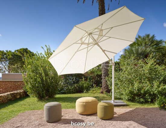 Jardinico ANTEGO 350XR Ronde Vrijhangende Parasol Ø3,5 Mast Wit Doek Natural Classic-Acryl solids.