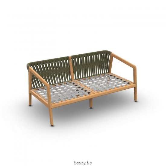 Jati Kebon Ritz Teak Canapé 2 places Sans coussins Corde Kaki.