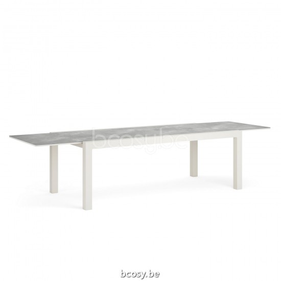 Jati Kebon Livorno Table de jardin Aluminium Dune mat Dessus de table Céramique.