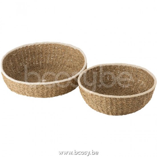 J Line Jline Set Van 2 Schaal Witte Rand Papier Bruin