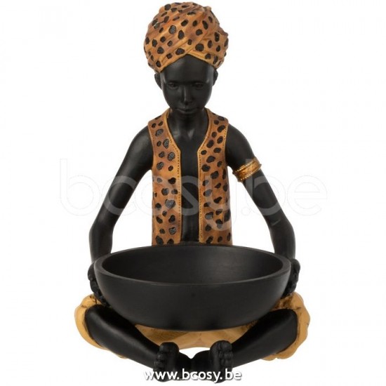 J Line garcons gars garçons statuettes Jolipa Garcon Assis Resine Noir Marron.