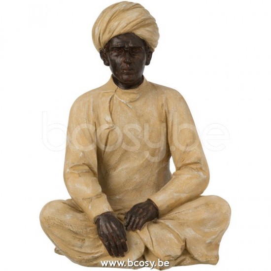 Figurines personnalités ethniques Jolipa J Line Jline Personnage Indien Assis Resine Beige Marron Medium