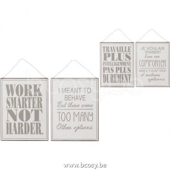 placards plaques pendantes murales Jolipa J Line Jline Pancarte Work Options Anglais Francais Metal Blanc Gris Assortiment De 2