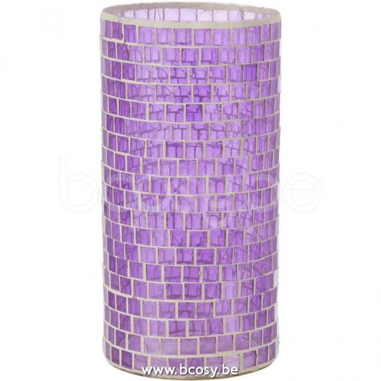 J Line Jline Vaso Mosaico Rotondo Vetro Malva Jarron Mosaicos Redondo Cristal Malva