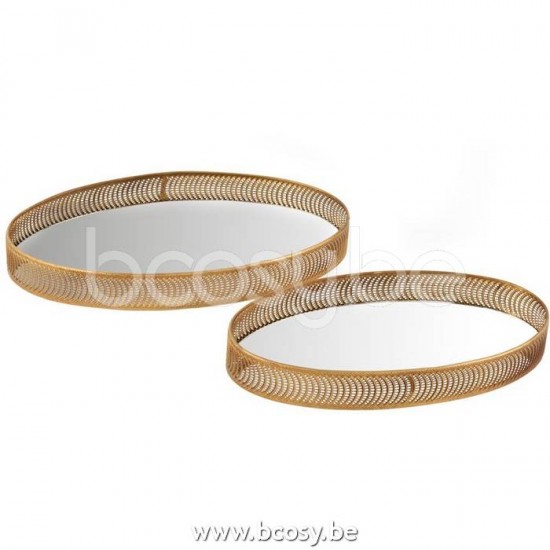 J Line Set Of 2 Trays Oval Iron Mirror Gold serving trays plates.