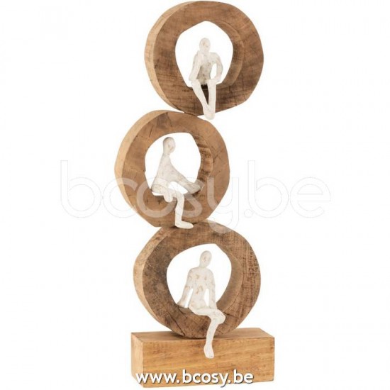 J Line Jline Jolipa 15807 Figuur 3 Denkers Ringen Mangohout Aluminium Naturel Wit