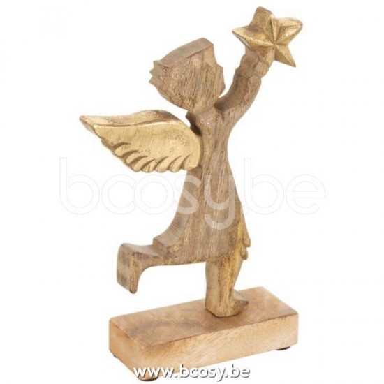 anges statuettes Jolipa J Line Jline Ange Etoile Bois De Manguier Aluminium Naturel Or Small