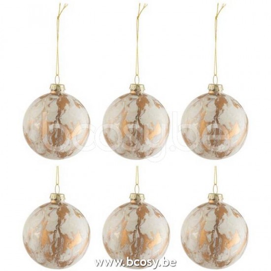 boules de noel Jolipa J Line Jline Boite De 6 Boule De Noel Marbre Verre Blanc Or Small