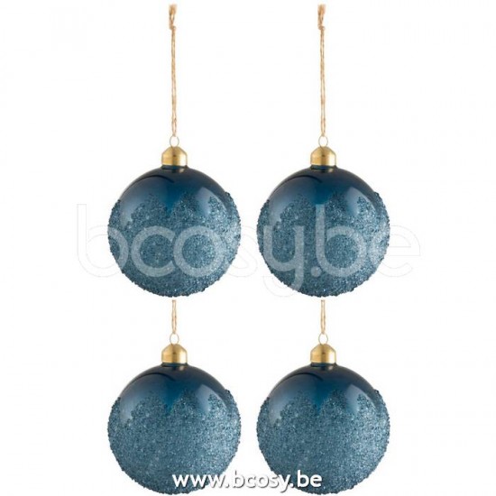 boules de noel Jolipa J Line Jline Boite De 4 Boules De Noel Givrees Verre Mat Bleu Medium