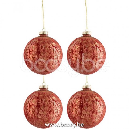 boules de noel Jolipa J Line Jline Boite De 4 Boules De Noel Velours Verre Antique Bordeaux Or Large