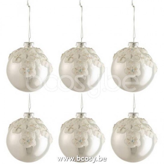 boules de noel Jolipa J Line Jline Boite De 6 Boule De Noel Fleurs Verre Brillant Argent Small