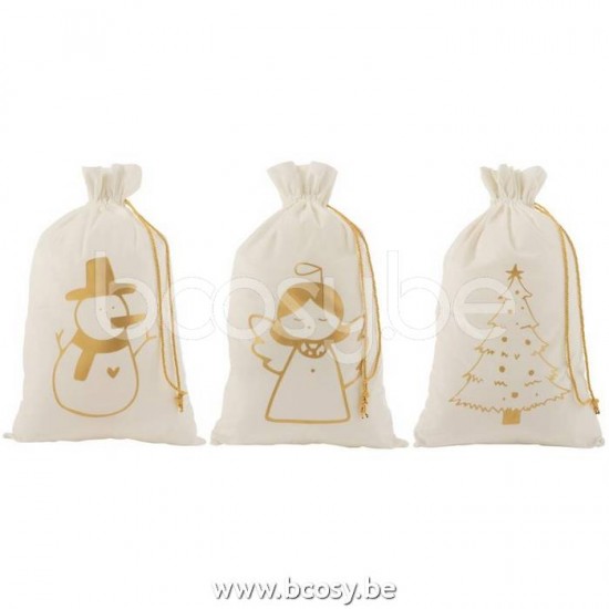 J Line Jline Jolipa 17475 Zak Kerst Engel Kerstboom Sneeuwman Velvet Wit Goud Large Assortiment Van 3