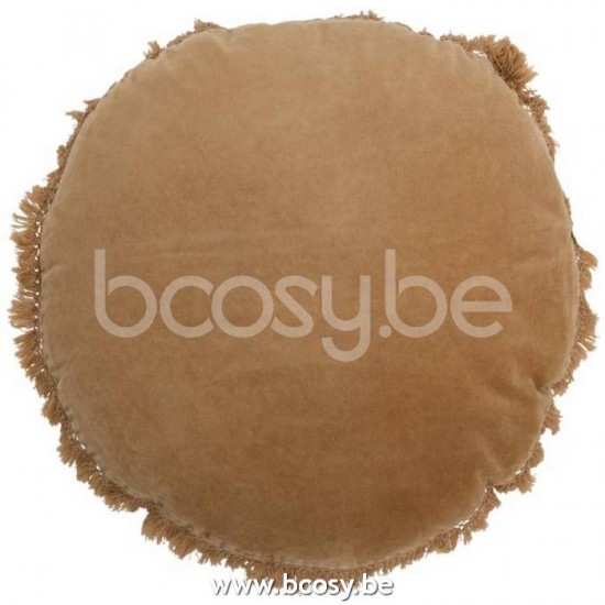 J Line Jline Jolipa 18042 Kussen Rond Velvet Katoen Linnen Beige Oker