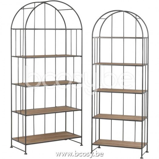 Jline Set Of 2 Rack Round Top Metal Wood Brown