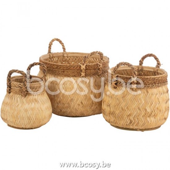 J Line Jline Set Of 3 Baskets Handle Ball Bamboo Rope Natural Small baskets
