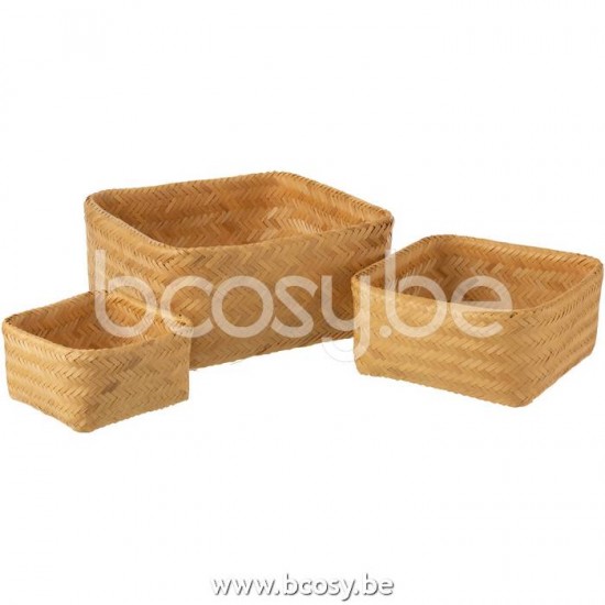 J Line Jline Jolipa 20902 Set Van 3 Manden Vierkant Bamboe Naturel