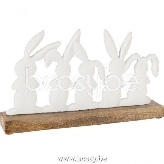 J Line animal animaux statuettes Jolipa Lapins En Rang Bois De Manguier Metal Blanc Naturel.