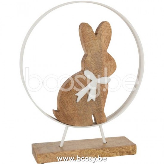J Line Jline Jolipa 20938 Konijn Strik In Rond Mango Hout Ijzer Wit Naturel Medium