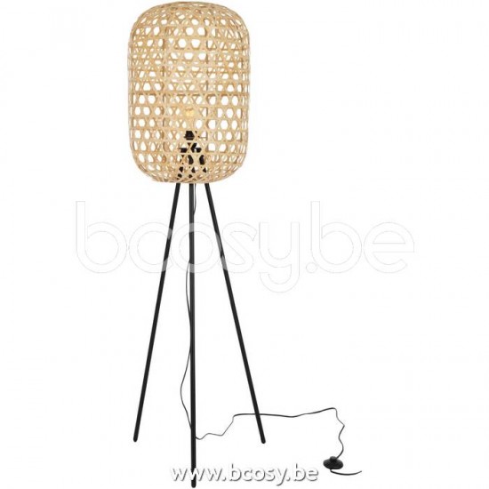J Line Jline Lamp Standing Tripod Round Bamboo Metal Natural Black Floor lights Standing Floorlamps