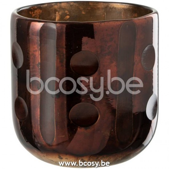 J Line Jline Porta T Light Noce Di Cocco Cilindro Vetro Marrone Fotosforo Coconut Cilindrico Cristal Marron