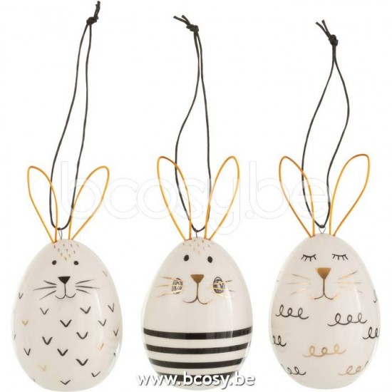 J Line pendeloques Jolipa Suspension Oeuf Lapin Ceramique Mix Ass3.