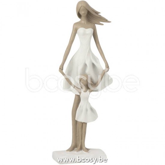 meres avec enfants statuettes Jolipa J Line Jline Mere Et Fille Resine Blanc Taupe Small