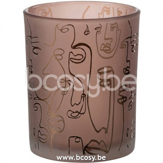 J Line Jline Hurricane Happy Faces Glass Terracotta Medium tea lights holders