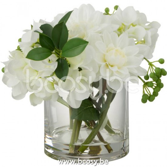 plantes en pot Jolipa J Line Jline Dahlia Hydrangea En Vase Plastique Verre Blanc