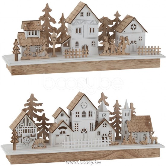 J Line Deco Winter Led Houses Wood Natural White Large Assortment Of 2.