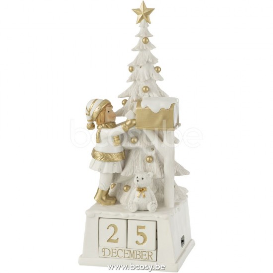 Jline Kalender Weihnachtsbaum Poly Weiß Gold.