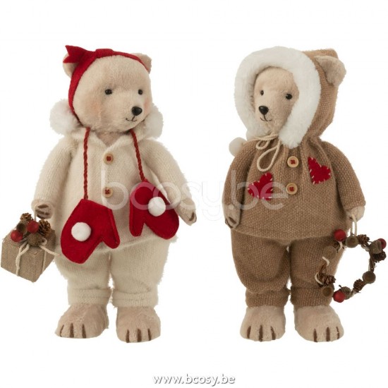 J Line ours en peluche peluches Jolipa Ours Debout Garcon Fille Textile Gris Rouge Medium Assortiment De 2.