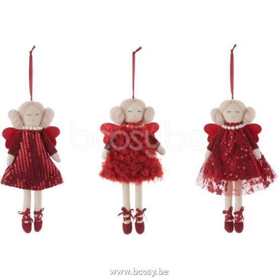 J Line pendeloques Jolipa Suspension Poupees Robe Textile Rouge Assortiment De 3.
