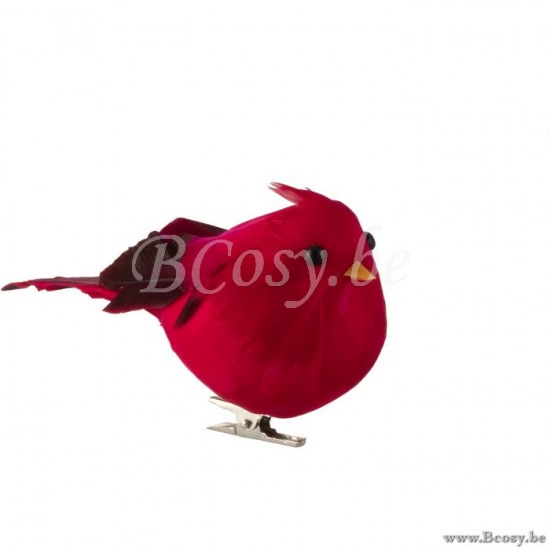 J Line Jline Vogels Met Clip Polyfoam Veren Donkerrood Large