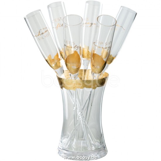 Jline Champagneglazen In Vaas Glas Transparant Goud.