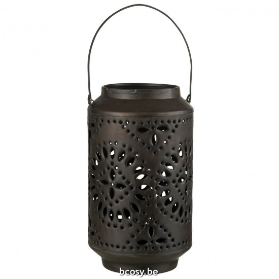 J Line Lantaarn Hoog Geperforeerd Ijzer Zwart Mat L18xB18xH45 cm windlichten lantaarns JO30147.