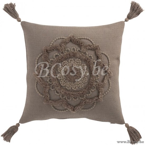 J Line Jline Cushion Flower Tassels Cotton Taupe cushion