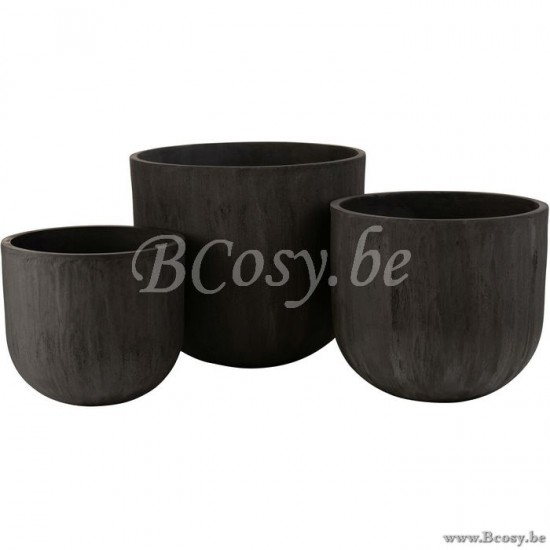 J Line cachepots de fleur Jolipa Set 3 Cachepots Ronds Ceramique Haut Noir.