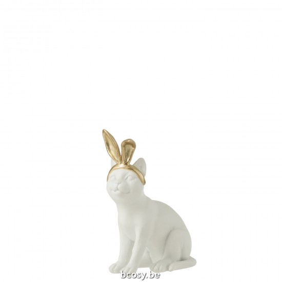 J Line chats statuettes Jolipa Chat Oreille Resine Or Blanc Small.