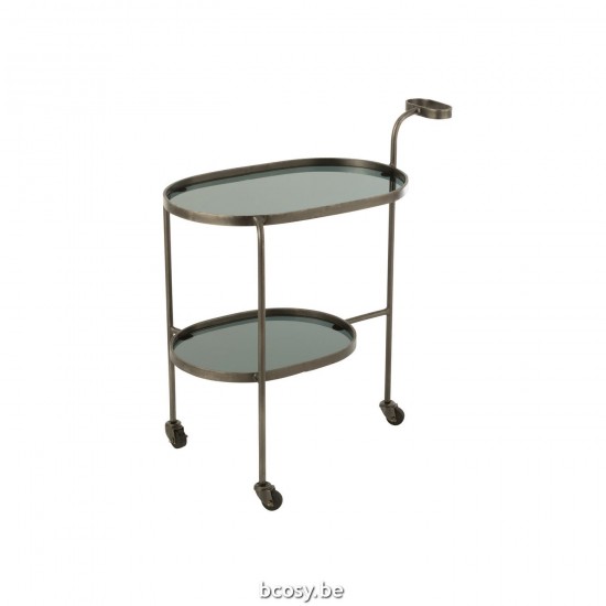 Jline Servierwagen Oval 2 Stufen Eisen Glas Grau beistelltische.