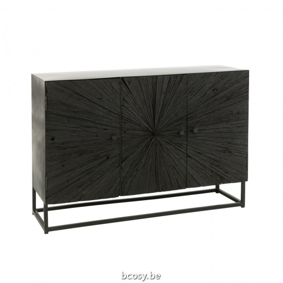 J Line Buffetkast Shanil Hout Ijzer Zwart buffetten dressoirs dressoirkasten buffetkasten commodes commodekasten JO37756.