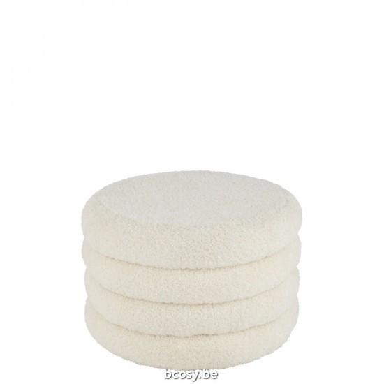 J Line poufs Jolipa Pouf Rond Teddy Poly Blanc.