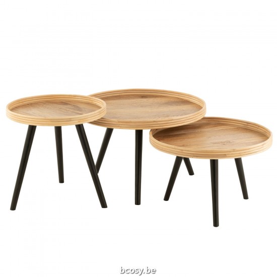 J Line Set Van 3 Bijzettafel Rond Mango Hout Naturel koffietafels salontafels JO43768.