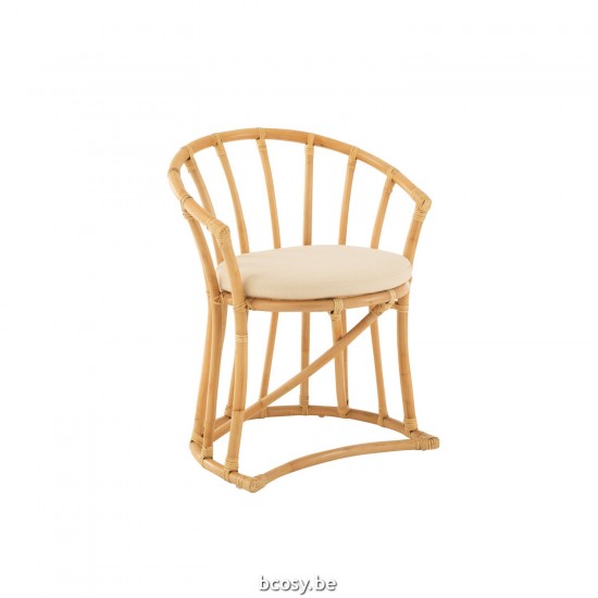 J Line Stoel Kussen Rotan Textiel Naturel Wit stoelen eetkamerstoelen eethoekstoelen eettafelstoelen eetstoelen JO43770.
