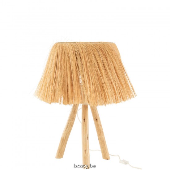 J Line Tafellamp Bahamas Hout Gras Naturel Tafellampen Leeslichten Leeslampen Binnenverlichting JO43818.
