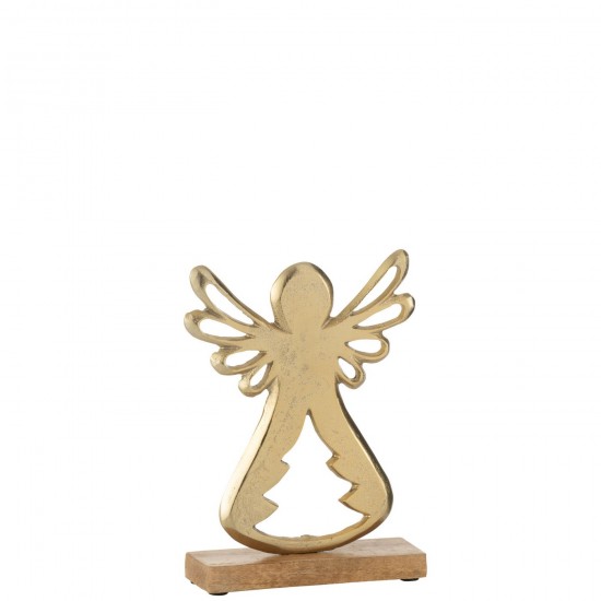 Jline Engel Op Voet Aluminium Hout Goud Large.