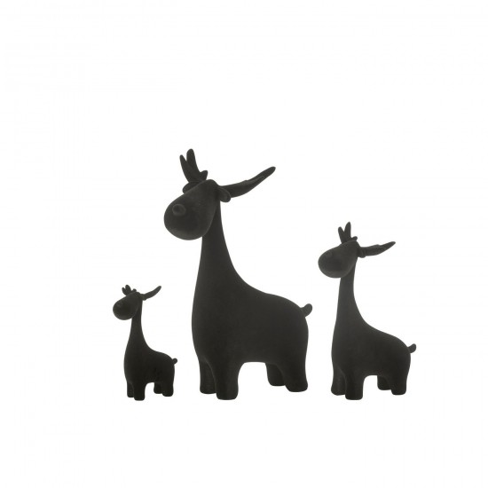 J Line animal animaux statuettes Jolipa Set De 3 Cerf Velours Resin Noir.