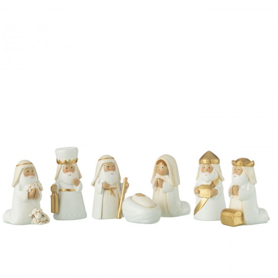 J Line crèches de Noël Jolipa Nativité Scene 7 Pieces Resin Blanc Or.