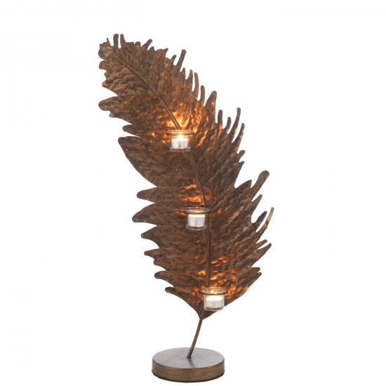 J Line Candle Holder Leaf Metal Glass Brown tea lights holders.